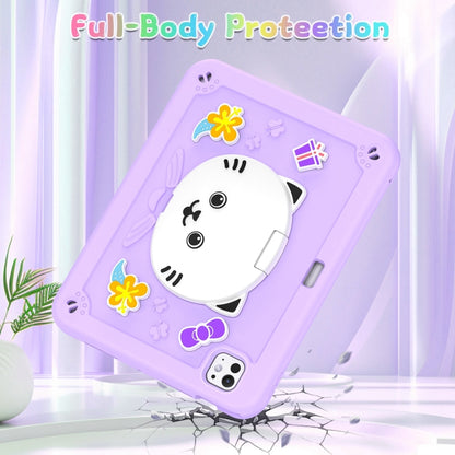 For iPad Pro 11 2025 / 2024 Cat Holder Silicone Hybrid PC Tablet Case with Strap(Purple) by buy2fix