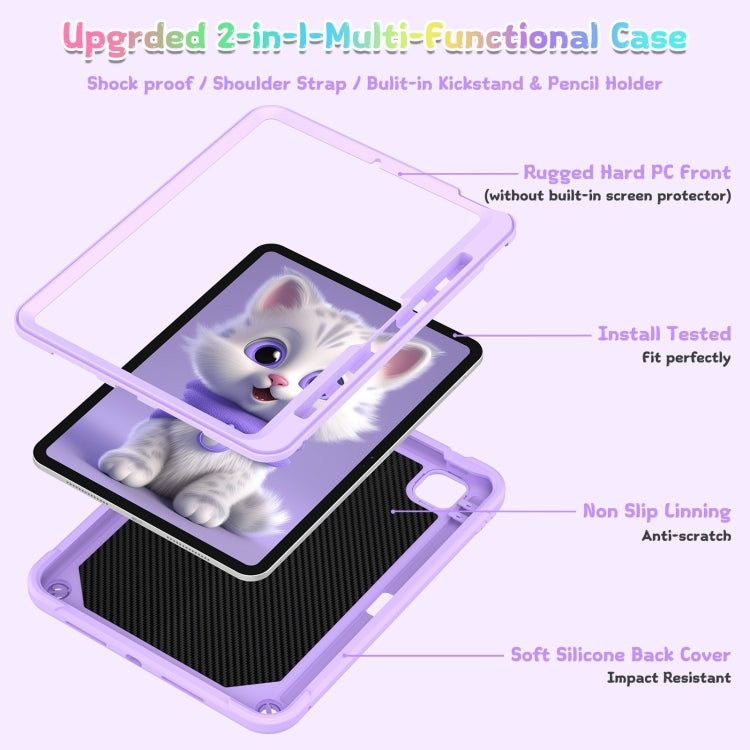 For iPad Pro 11 2025 / 2024 Cat Holder Silicone Hybrid PC Tablet Case with Strap(Purple) by buy2fix