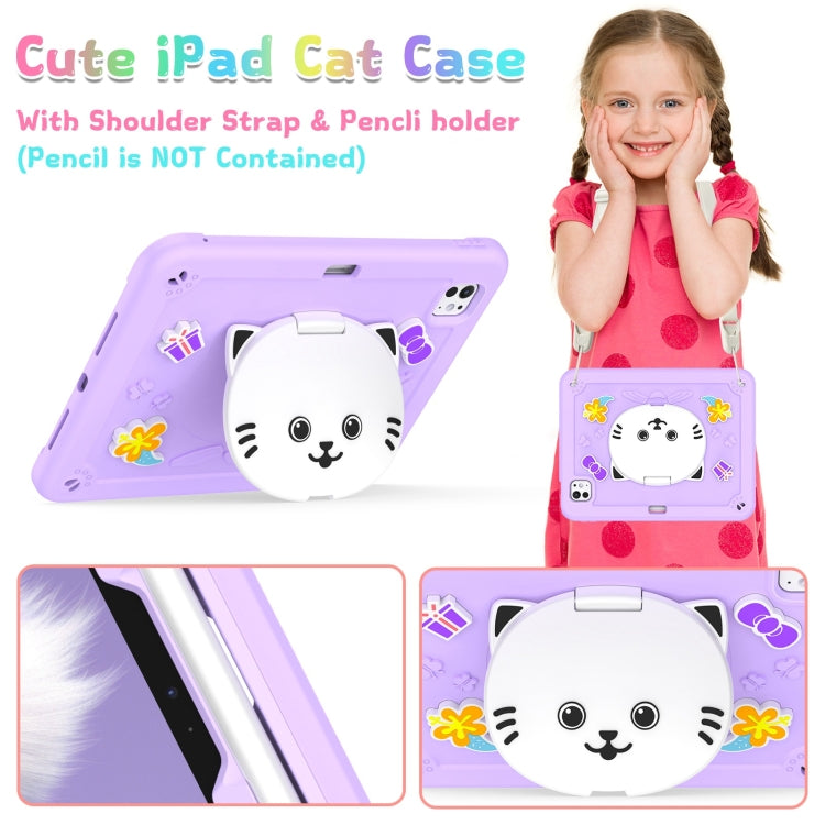 For iPad Pro 11 2025 / 2024 Cat Holder Silicone Hybrid PC Tablet Case with Strap(Purple) by buy2fix