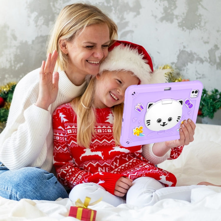 For iPad Pro 11 2025 / 2024 Cat Holder Silicone Hybrid PC Tablet Case with Strap(Purple) by buy2fix