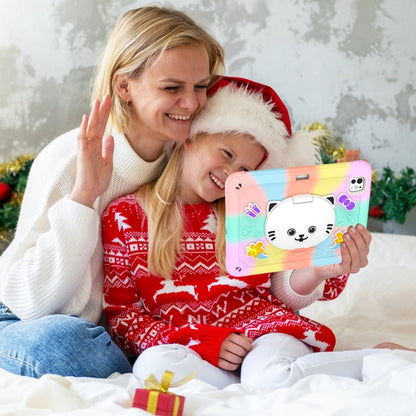 For iPad Pro 11 2025 / 2024 Cat Holder Silicone Hybrid PC Tablet Case with Strap(Colorful Rose Gold) by buy2fix