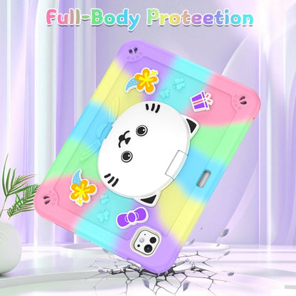 For iPad Pro 11 2025 / 2024 Cat Holder Silicone Hybrid PC Tablet Case with Strap(Colorful Purple) by buy2fix