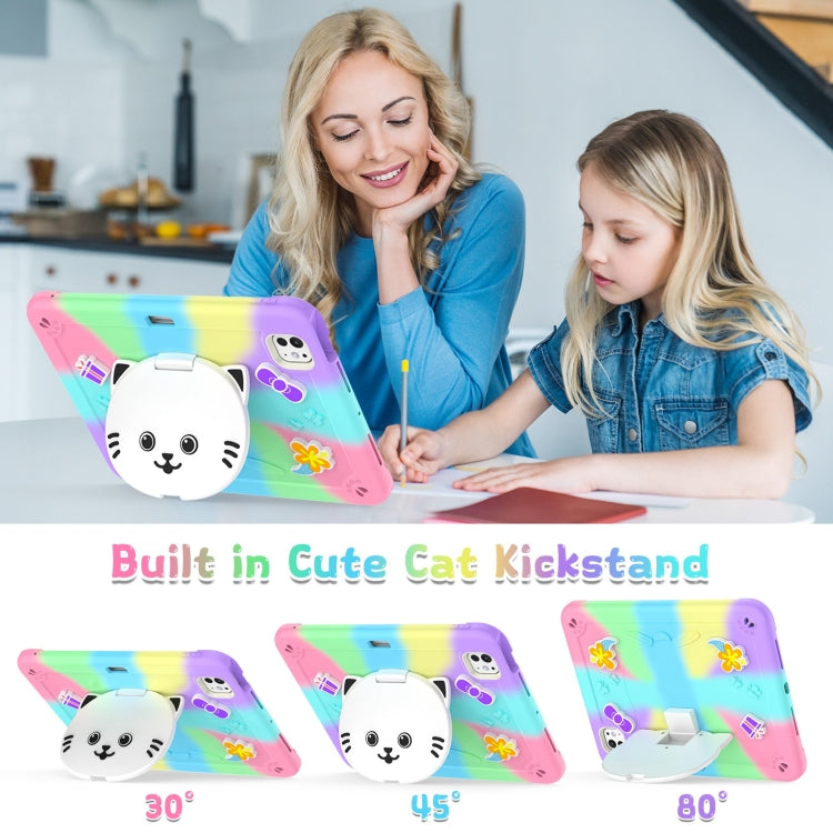 For iPad Pro 11 2025 / 2024 Cat Holder Silicone Hybrid PC Tablet Case with Strap(Colorful Purple) by buy2fix