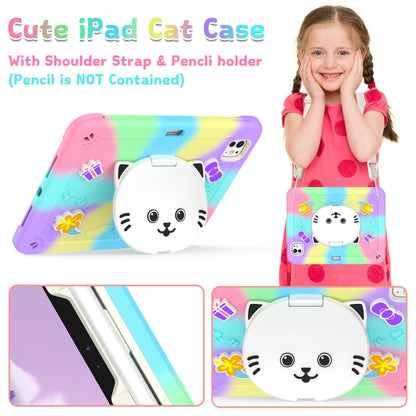 For iPad Pro 11 2025 / 2024 Cat Holder Silicone Hybrid PC Tablet Case with Strap(Colorful Purple) by buy2fix
