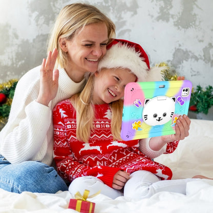 For iPad Pro 11 2025 / 2024 Cat Holder Silicone Hybrid PC Tablet Case with Strap(Colorful Purple) by buy2fix