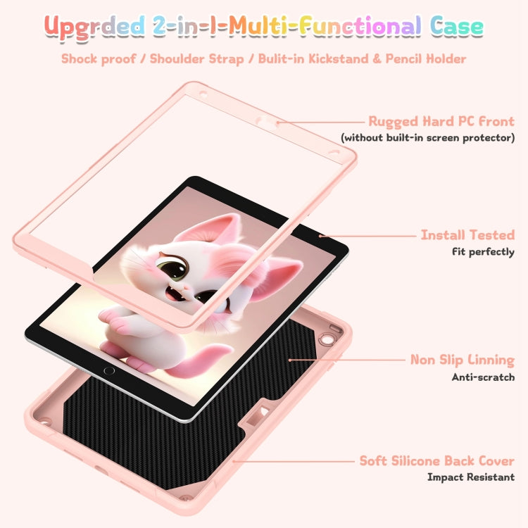 For iPad 10.2 2021 / 2020 / 2019 Cat Holder Silicone Hybrid PC Tablet Case with Strap(Rose Pink) - iPad 10.2 Cases by buy2fix | Online Shopping UK | buy2fix