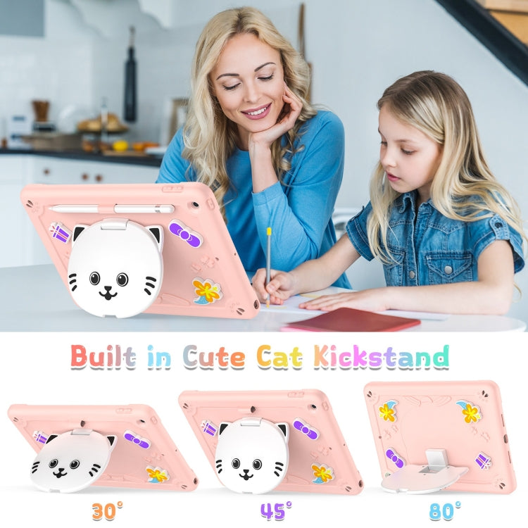 For iPad 10.2 2021 / 2020 / 2019 Cat Holder Silicone Hybrid PC Tablet Case with Strap(Rose Pink) - iPad 10.2 Cases by buy2fix | Online Shopping UK | buy2fix