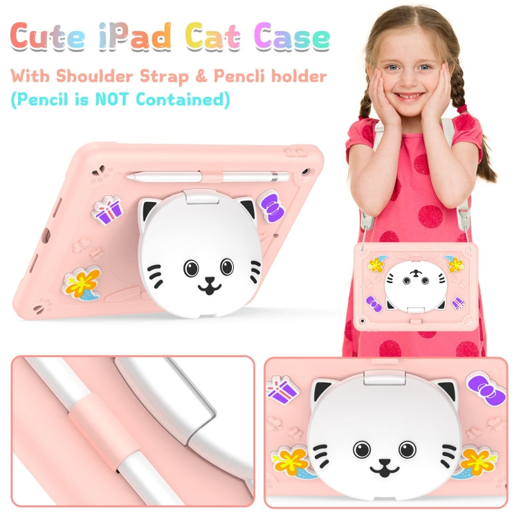 For iPad 10.2 2021 / 2020 / 2019 Cat Holder Silicone Hybrid PC Tablet Case with Strap(Rose Pink) - iPad 10.2 Cases by buy2fix | Online Shopping UK | buy2fix