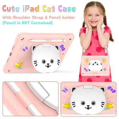 For iPad 10.2 2021 / 2020 / 2019 Cat Holder Silicone Hybrid PC Tablet Case with Strap(Rose Pink) - iPad 10.2 Cases by buy2fix | Online Shopping UK | buy2fix