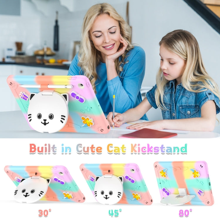 For iPad 10.2 2021 / 2020 / 2019 Cat Holder Silicone Hybrid PC Tablet Case with Strap(Colorful Rose Gold) - iPad 10.2 Cases by buy2fix | Online Shopping UK | buy2fix