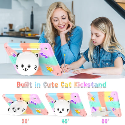 For iPad 10.2 2021 / 2020 / 2019 Cat Holder Silicone Hybrid PC Tablet Case with Strap(Colorful Rose Gold) - iPad 10.2 Cases by buy2fix | Online Shopping UK | buy2fix