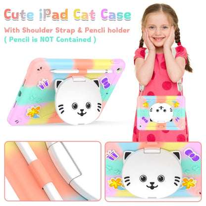 For iPad 10.2 2021 / 2020 / 2019 Cat Holder Silicone Hybrid PC Tablet Case with Strap(Colorful Rose Gold) - iPad 10.2 Cases by buy2fix | Online Shopping UK | buy2fix