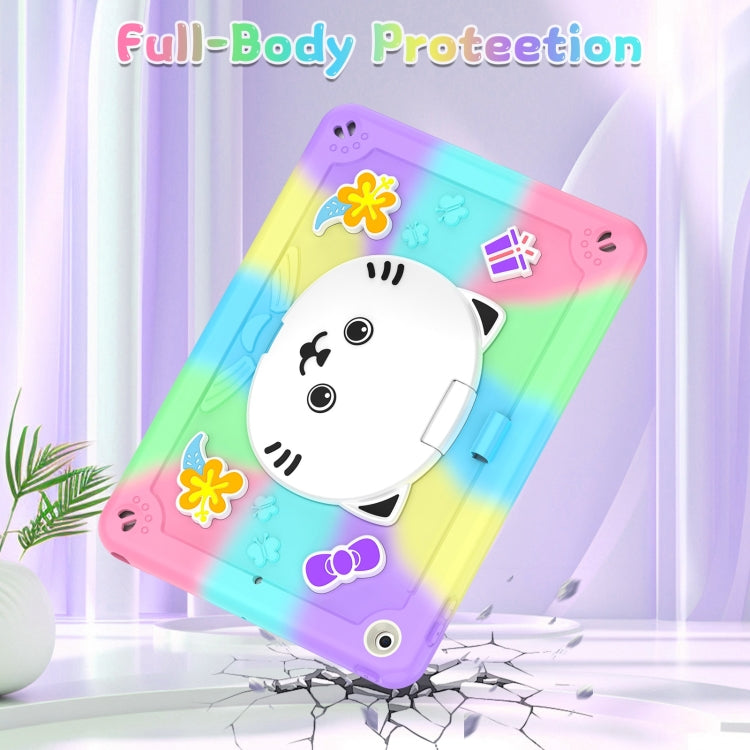 For iPad 10.2 2021 / 2020 / 2019 Cat Holder Silicone Hybrid PC Tablet Case with Strap(Colorful Purple) - iPad 10.2 Cases by buy2fix | Online Shopping UK | buy2fix