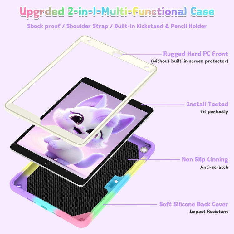 For iPad 10.2 2021 / 2020 / 2019 Cat Holder Silicone Hybrid PC Tablet Case with Strap(Colorful Purple) - iPad 10.2 Cases by buy2fix | Online Shopping UK | buy2fix