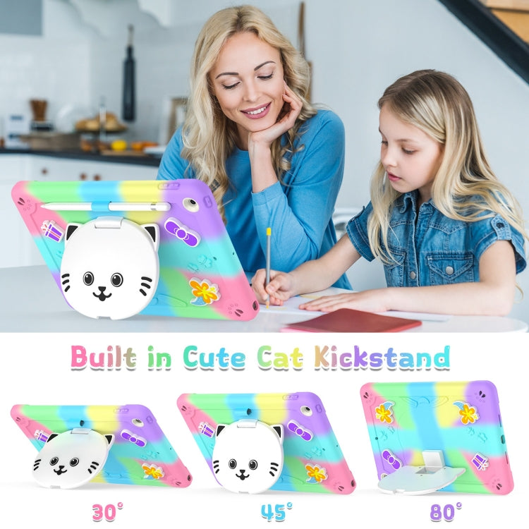 For iPad 10.2 2021 / 2020 / 2019 Cat Holder Silicone Hybrid PC Tablet Case with Strap(Colorful Purple) - iPad 10.2 Cases by buy2fix | Online Shopping UK | buy2fix
