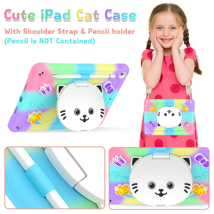 For iPad 10.2 2021 / 2020 / 2019 Cat Holder Silicone Hybrid PC Tablet Case with Strap(Colorful Purple) - iPad 10.2 Cases by buy2fix | Online Shopping UK | buy2fix
