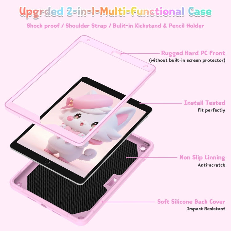 For iPad 10.2 2021 / 2020 / 2019 Cat Holder Silicone Hybrid PC Tablet Case with Strap(Cherry Blossom Pink) - iPad 10.2 Cases by buy2fix | Online Shopping UK | buy2fix