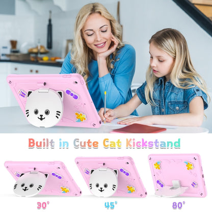 For iPad 10.2 2021 / 2020 / 2019 Cat Holder Silicone Hybrid PC Tablet Case with Strap(Cherry Blossom Pink) - iPad 10.2 Cases by buy2fix | Online Shopping UK | buy2fix