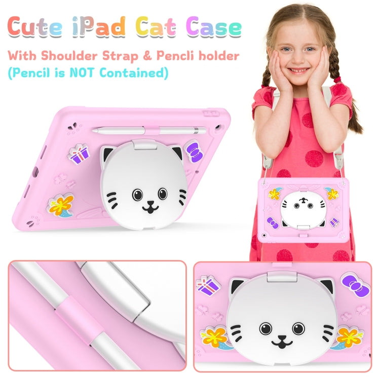 For iPad 10.2 2021 / 2020 / 2019 Cat Holder Silicone Hybrid PC Tablet Case with Strap(Cherry Blossom Pink) - iPad 10.2 Cases by buy2fix | Online Shopping UK | buy2fix