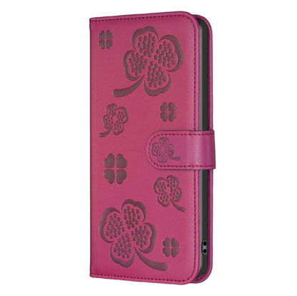 For Samsung Galaxy S25 Ultra 5G Four-leaf Embossed Leather Phone Case(Rose Red) by buy2fix