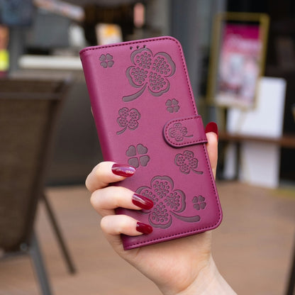 For Samsung Galaxy S25 Ultra 5G Four-leaf Embossed Leather Phone Case(Rose Red) by buy2fix