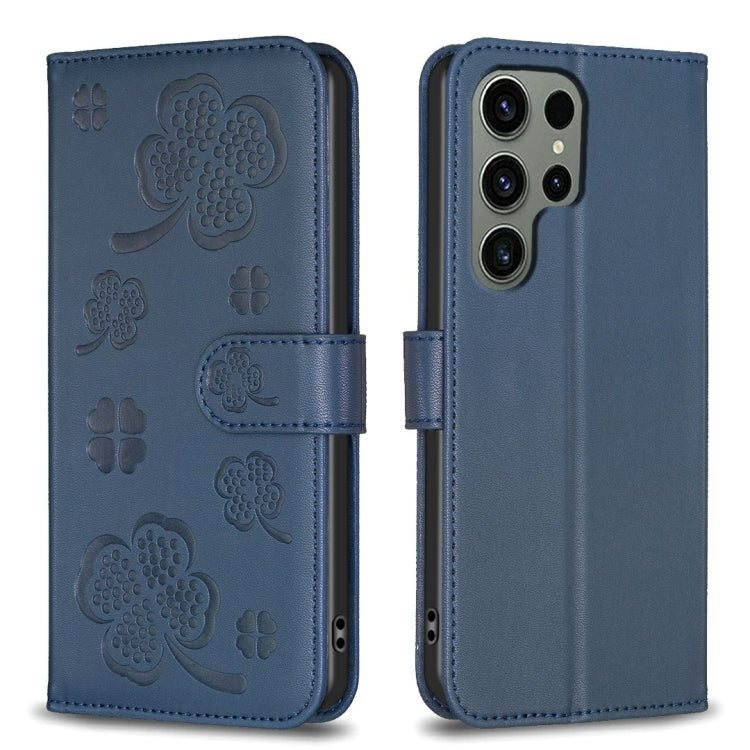 For Samsung Galaxy S25 Ultra 5G Four-leaf Embossed Leather Phone Case(Blue) by buy2fix