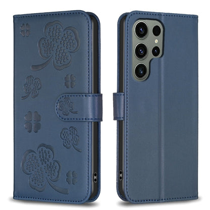 For Samsung Galaxy S25 Ultra 5G Four-leaf Embossed Leather Phone Case(Blue) by buy2fix