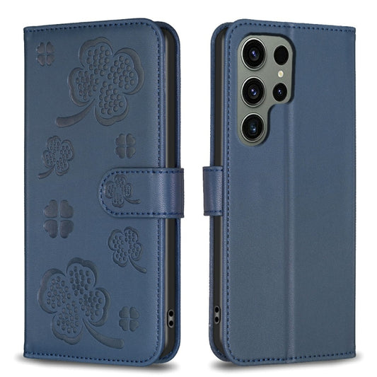 For Samsung Galaxy S25 Ultra 5G Four-leaf Embossed Leather Phone Case(Blue) by buy2fix