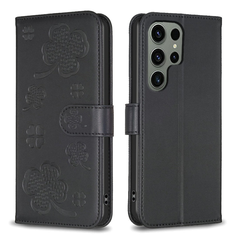 For Samsung Galaxy S25 Ultra 5G Four-leaf Embossed Leather Phone Case(Black) by buy2fix