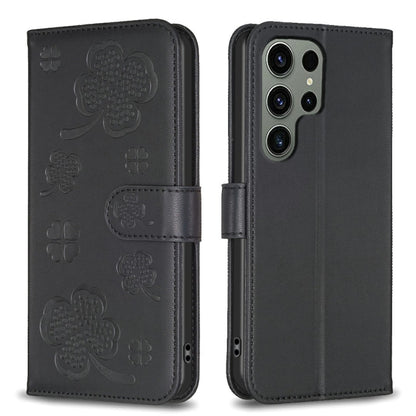 For Samsung Galaxy S25 Ultra 5G Four-leaf Embossed Leather Phone Case(Black) by buy2fix