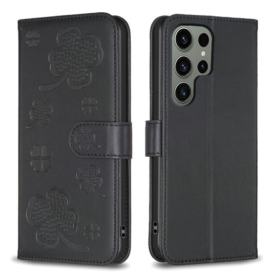 For Samsung Galaxy S25 Ultra 5G Four-leaf Embossed Leather Phone Case(Black) by buy2fix