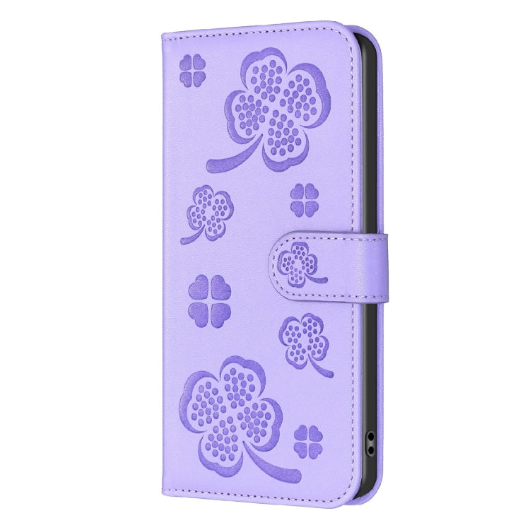 For Samsung Galaxy S25 Ultra 5G Four-leaf Embossed Leather Phone Case(Purple) by buy2fix