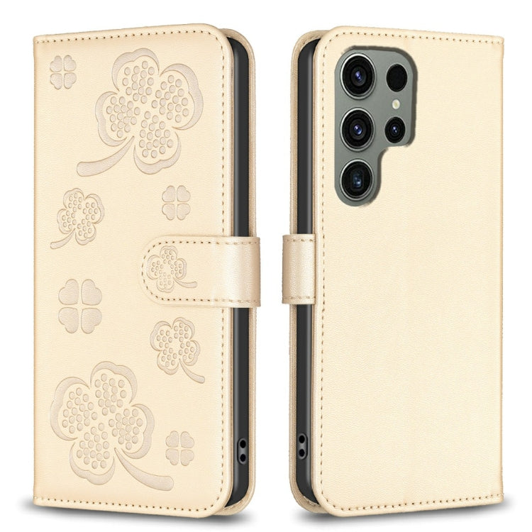 For Samsung Galaxy S25 Ultra 5G Four-leaf Embossed Leather Phone Case(Gold) by buy2fix