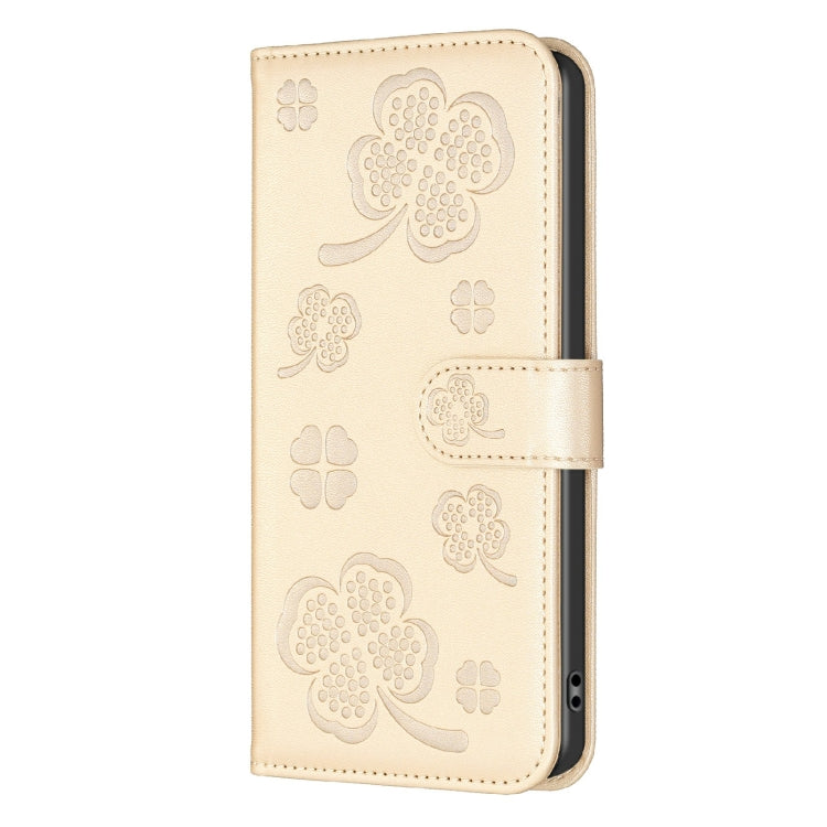 For Samsung Galaxy S25 Ultra 5G Four-leaf Embossed Leather Phone Case(Gold) by buy2fix