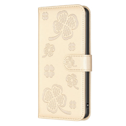 For Samsung Galaxy S25 Ultra 5G Four-leaf Embossed Leather Phone Case(Gold) by buy2fix