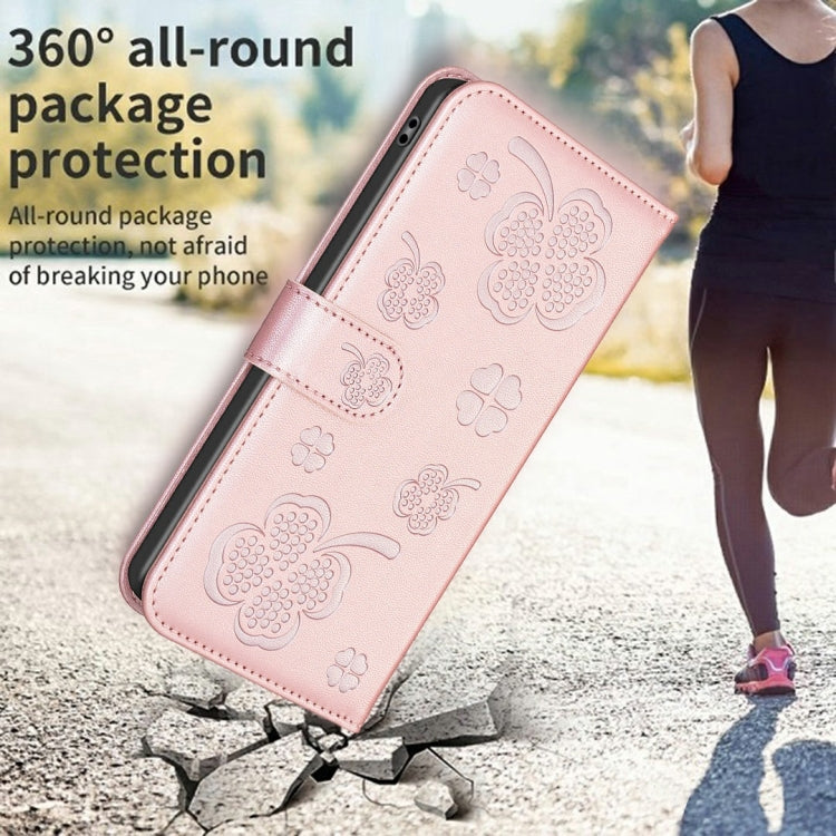 For Samsung Galaxy S25 Ultra 5G Four-leaf Embossed Leather Phone Case(Pink) by buy2fix