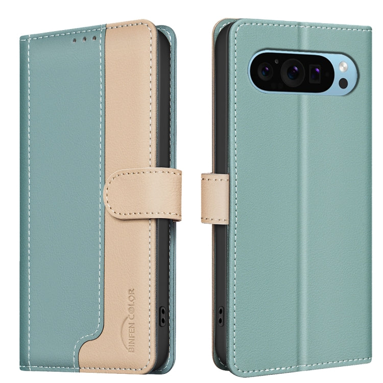 For Google Pixel 9 Color Matching RFID Anti-theft Leather Phone Case(Green) by buy2fix