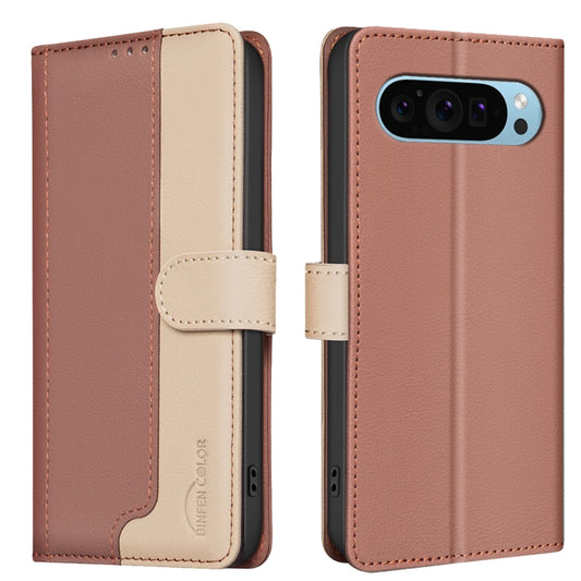 For Google Pixel 9 Color Matching RFID Anti-theft Leather Phone Case(Brown) by buy2fix