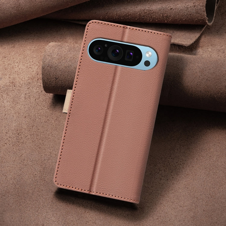 For Google Pixel 9 Color Matching RFID Anti-theft Leather Phone Case(Brown) by buy2fix