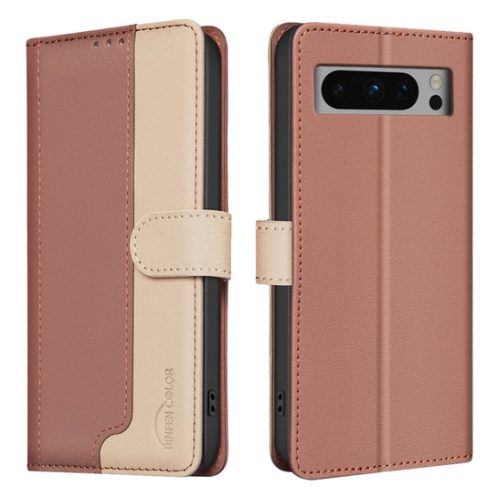 For Google Pixel 9 Pro Color Matching RFID Anti-theft Leather Phone Case(Brown) by buy2fix