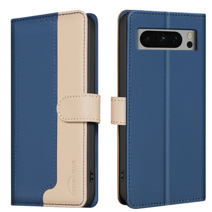 For Google Pixel 9 Pro Color Matching RFID Anti-theft Leather Phone Case(Blue) by buy2fix