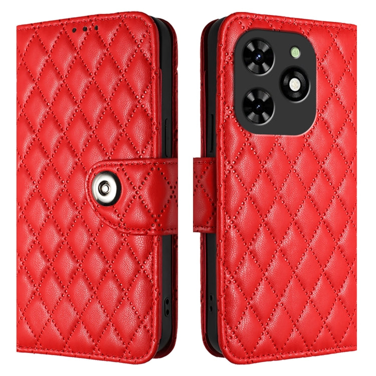 For Tecno Spark GO 2024 / Spark 20C Rhombic Texture Flip Leather Phone Case with Lanyard(Red) by buy2fix
