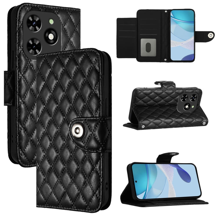 For Tecno Spark GO 2024 / Spark 20C Rhombic Texture Flip Leather Phone Case with Lanyard(Black) by buy2fix
