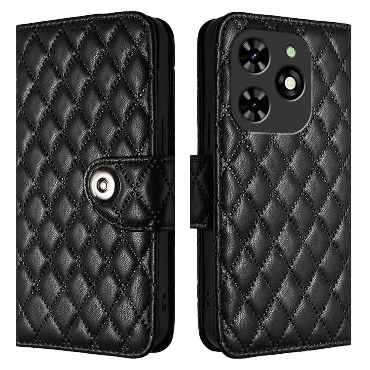 For Tecno Spark GO 2024 / Spark 20C Rhombic Texture Flip Leather Phone Case with Lanyard(Black) by buy2fix