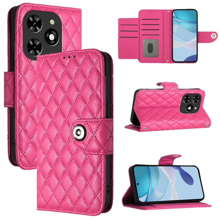 For Tecno Spark GO 2024 / Spark 20C Rhombic Texture Flip Leather Phone Case with Lanyard(Rose Red) by buy2fix