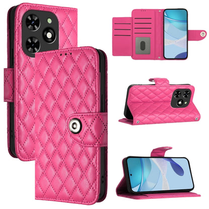 For Tecno Spark GO 2024 / Spark 20C Rhombic Texture Flip Leather Phone Case with Lanyard(Rose Red) by buy2fix
