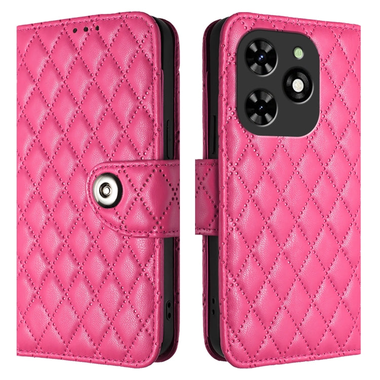 For Tecno Spark GO 2024 / Spark 20C Rhombic Texture Flip Leather Phone Case with Lanyard(Rose Red) by buy2fix