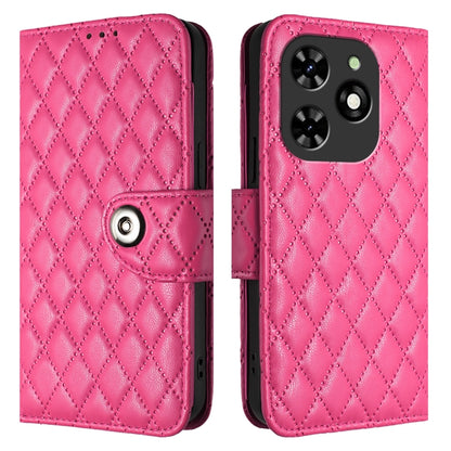 For Tecno Spark GO 2024 / Spark 20C Rhombic Texture Flip Leather Phone Case with Lanyard(Rose Red) by buy2fix