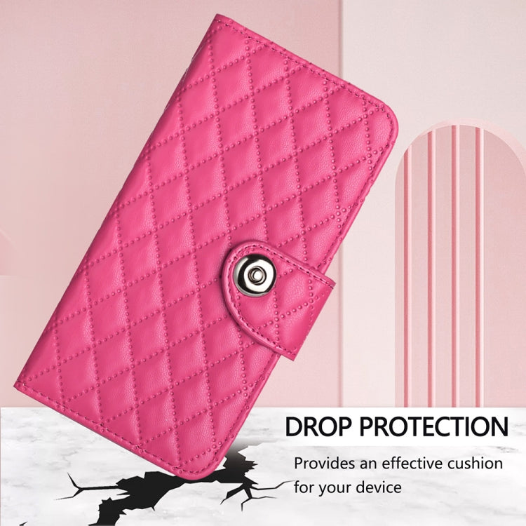 For Tecno Spark GO 2024 / Spark 20C Rhombic Texture Flip Leather Phone Case with Lanyard(Rose Red) by buy2fix