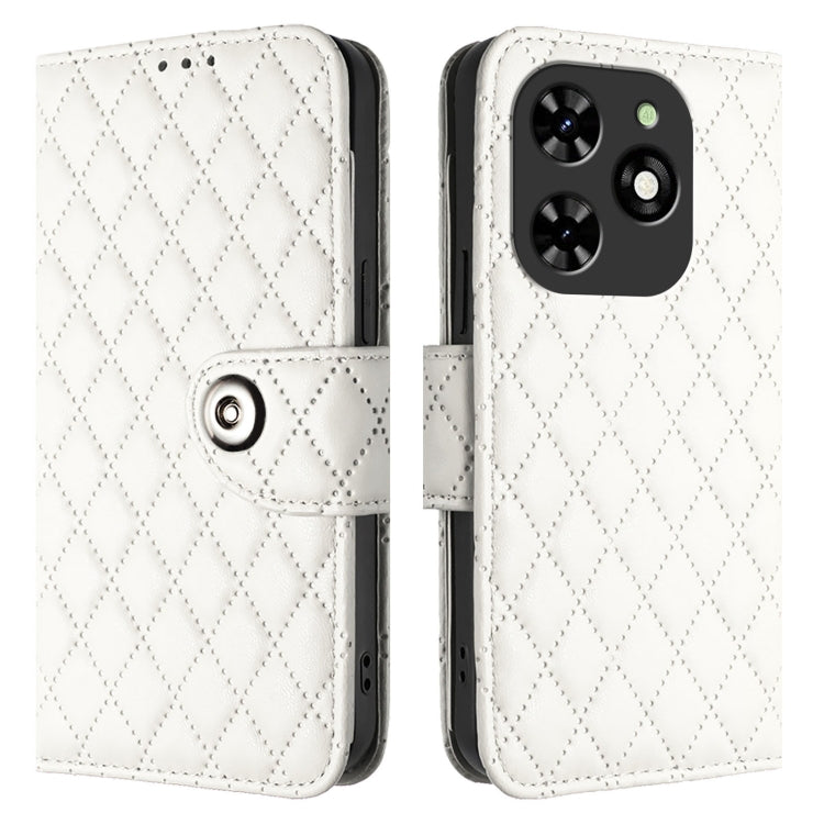 For Tecno Spark GO 2024 / Spark 20C Rhombic Texture Flip Leather Phone Case with Lanyard(White) by buy2fix